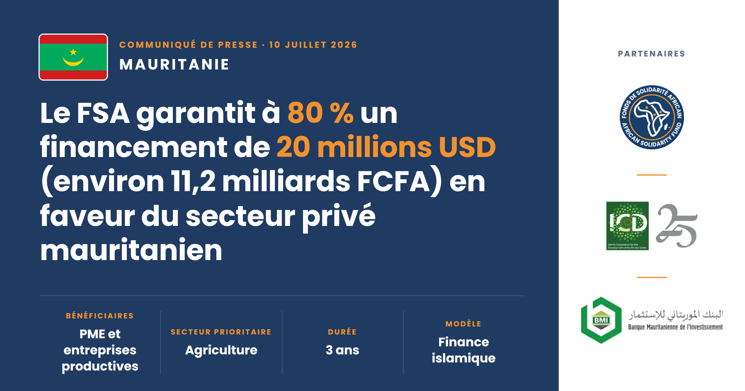 Le FSA facilite la mobilisation de 20 millions USD...